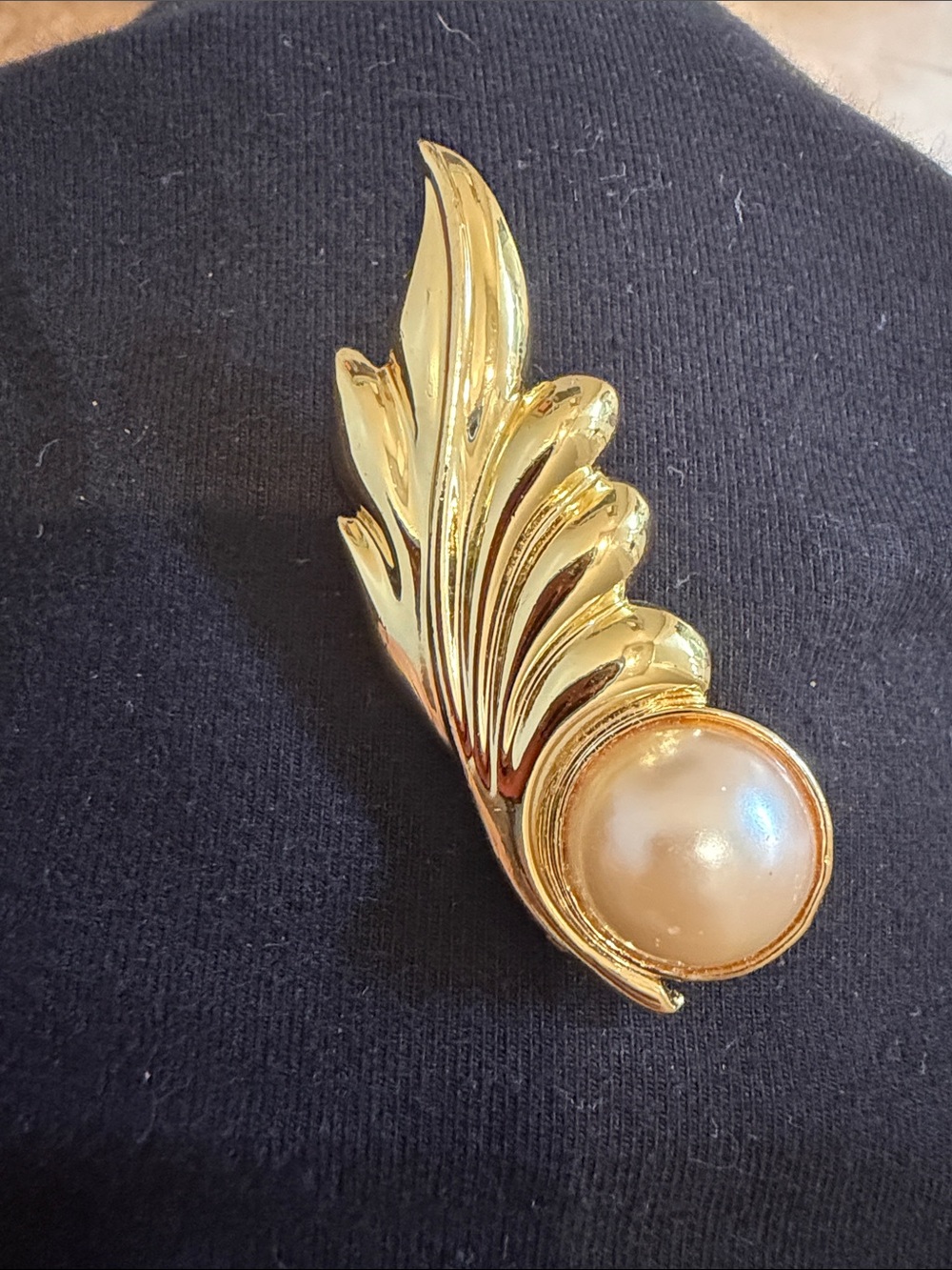 Danecraft Gold-Tone Leaf Pearl Accent Brooch - Women Jewelry